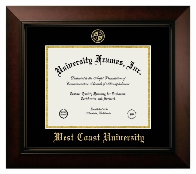 West Coast University Diploma Frame in Legacy Black Cherry with Black & Gold Mats for document: 8 1/2"h x 11"w  