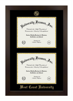 West Coast University Double Diploma Frame in Manhattan Espresso with Black & Gold Mats for document: 8 1/2"h x 11"w  , document: 8 1/2"h x 11"w  
