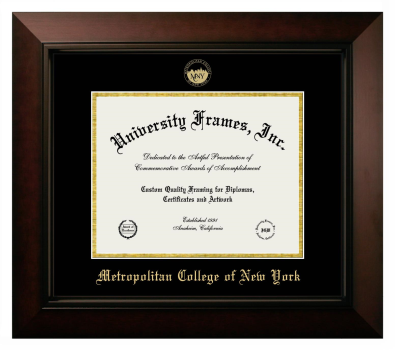 Metropolitan College of New York Diploma Frame in Legacy Black Cherry with Black & Gold Mats for document: 8 1/2"h x 11"w  
