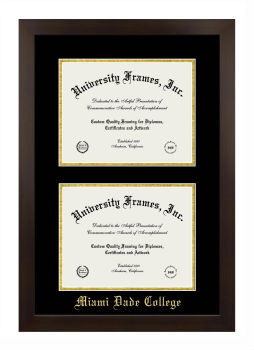Miami Dade College Double Diploma Frame in Manhattan Espresso with Black & Gold Mats for document: 8 1/2"h x 11"w  , document: 8 1/2"h x 11"w  