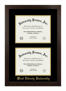 West Liberty University Double Diploma Frame in Manhattan Espresso with Black & Gold Mats for document: 8 1/2"h x 11"w  , document: 8 1/2"h x 11"w  