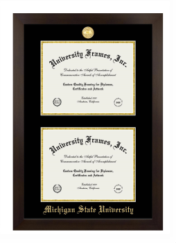 Michigan State University Double Diploma Frame in Manhattan Espresso with Black & Gold Mats for document: 8 1/2"h x 11"w  , document: 8 1/2"h x 11"w  