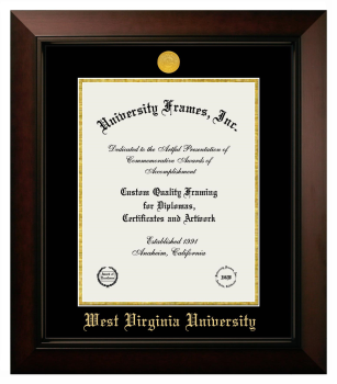 West Virginia University Diploma Frame in Legacy Black Cherry with Black & Gold Mats for document: 14"h x 11"w  
