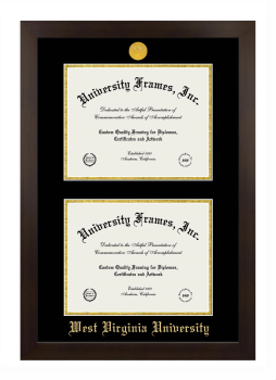 West Virginia University Double Diploma Frame in Manhattan Espresso with Black & Gold Mats for document: 8 1/2"h x 11"w  , document: 8 1/2"h x 11"w  