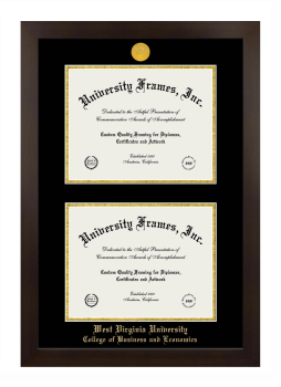 West Virginia University College of Business and Economics Double Diploma Frame in Manhattan Espresso with Black & Gold Mats for document: 8 1/2"h x 11"w  , document: 8 1/2"h x 11"w  