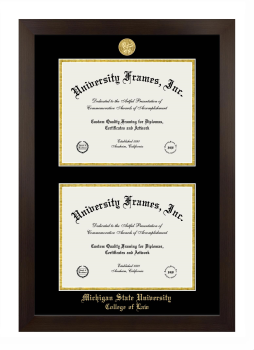Michigan State University College of Law Double Diploma Frame in Manhattan Espresso with Black & Gold Mats for document: 8 1/2"h x 11"w  , document: 8 1/2"h x 11"w  
