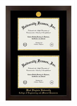 West Virginia University College of Engineering and Mineral Resources Double Diploma Frame in Manhattan Espresso with Black & Gold Mats for document: 8 1/2"h x 11"w  , document: 8 1/2"h x 11"w  