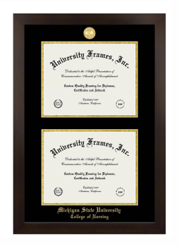 Michigan State University College of Nursing Double Diploma Frame in Manhattan Espresso with Black & Gold Mats for document: 8 1/2"h x 11"w  , document: 8 1/2"h x 11"w  