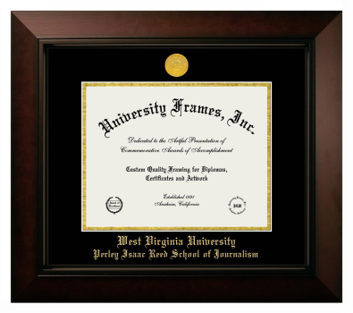 West Virginia University Perley Isaac Reed School of Journalism Diploma Frame in Legacy Black Cherry with Black & Gold Mats for document: 8 1/2"h x 11"w  