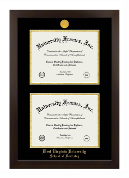 West Virginia University School of Dentistry Double Diploma Frame in Manhattan Espresso with Black & Gold Mats for document: 8 1/2"h x 11"w  , document: 8 1/2"h x 11"w  