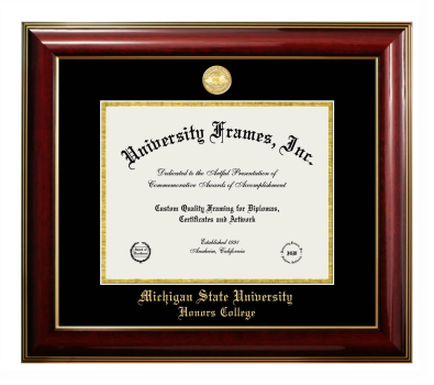 Michigan State University Honors College Diploma Frame in Classic Mahogany with Gold Trim with Black & Gold Mats for document: 8 1/2"h x 11"w  