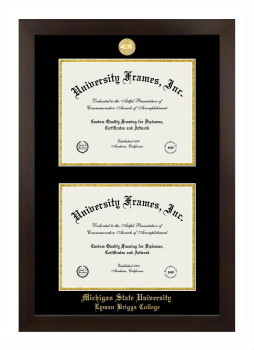 Michigan State University Lyman Briggs College Double Diploma Frame in Manhattan Espresso with Black & Gold Mats for document: 8 1/2"h x 11"w  , document: 8 1/2"h x 11"w  