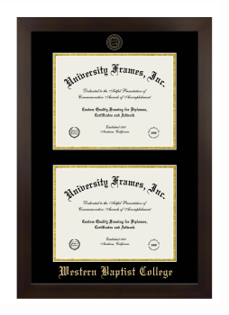 Western Baptist College Double Diploma Frame in Manhattan Espresso with Black & Gold Mats for document: 8 1/2"h x 11"w  , document: 8 1/2"h x 11"w  