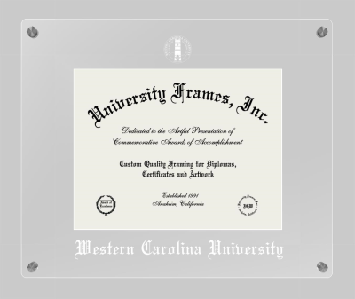 Western Carolina University Lucent Clear-over-Clear Frame in Lucent Clear Moulding with Lucent Clear Mat for document: 8 1/2"h x 11"w  