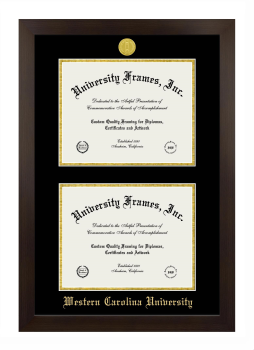 Western Carolina University Double Diploma Frame in Manhattan Espresso with Black & Gold Mats for document: 8 1/2"h x 11"w  , document: 8 1/2"h x 11"w  