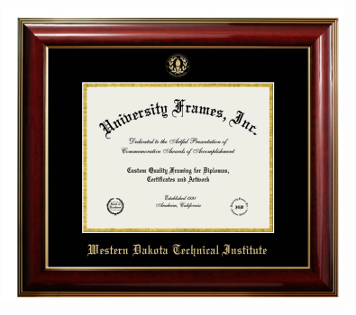 Western Dakota Technical Institute Diploma Frame in Classic Mahogany with Gold Trim with Black & Gold Mats for document: 8 1/2"h x 11"w  