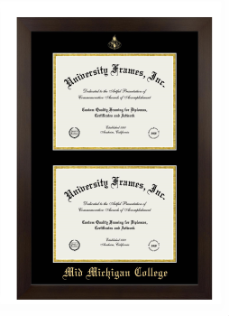 Mid Michigan College Double Diploma Frame in Manhattan Espresso with Black & Gold Mats for document: 8 1/2"h x 11"w  , document: 8 1/2"h x 11"w  