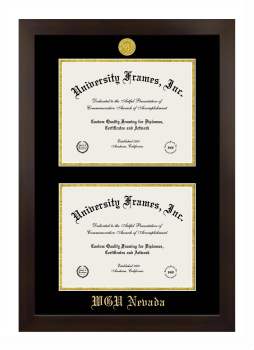 Western Governors University (Nevada) Double Diploma Frame in Manhattan Espresso with Black & Gold Mats for document: 8 1/2"h x 11"w  , document: 8 1/2"h x 11"w  