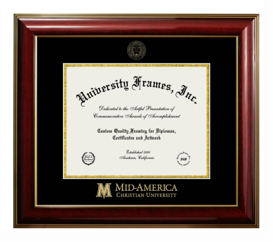 Mid-America Christian University Diploma Frame in Classic Mahogany with Gold Trim with Black & Gold Mats for document: 8 1/2"h x 11"w  
