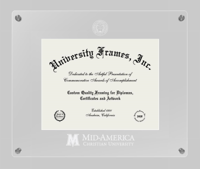 Mid-America Christian University Lucent Clear-over-Clear Frame in Lucent Clear Moulding with Lucent Clear Mat for document: 8 1/2"h x 11"w  