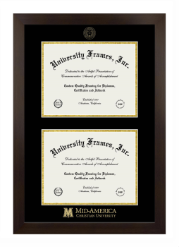 Mid-America Christian University Double Diploma Frame in Manhattan Espresso with Black & Gold Mats for document: 8 1/2"h x 11"w  , document: 8 1/2"h x 11"w  