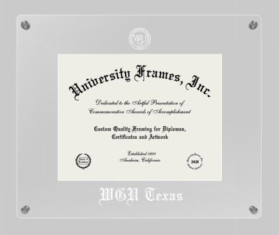 Western Governors University (Texas) Lucent Clear-over-Clear Frame in Lucent Clear Moulding with Lucent Clear Mat for document: 8 1/2"h x 11"w  