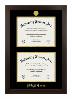 Western Governors University (Texas) Double Diploma Frame in Manhattan Espresso with Black & Gold Mats for document: 8 1/2"h x 11"w  , document: 8 1/2"h x 11"w  