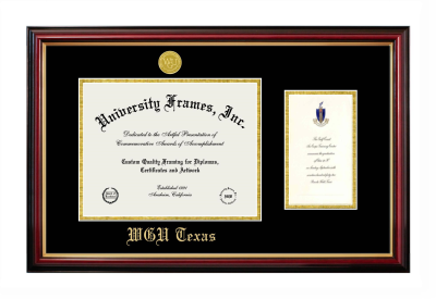Western Governors University (Texas) Diploma with Announcement Frame in Petite Mahogany with Gold Trim with Black & Gold Mats for document: 8 1/2"h x 11"w  , diploma: 7"h x 4"w  