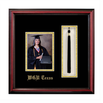 Western Governors University (Texas) 5 x 7 Portrait with Tassel Box Frame in Petite Cherry with Black & Gold Mats