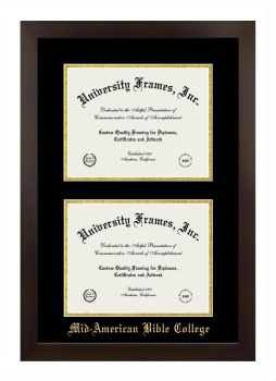 Mid-American Bible College Double Diploma Frame in Manhattan Espresso with Black & Gold Mats for document: 8 1/2"h x 11"w  , document: 8 1/2"h x 11"w  