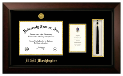 Western Governors University (Washington) Diploma with Announcement & Tassel Box Frame in Legacy Black Cherry with Black & Gold Mats for document: 8 1/2"h x 11"w  , diploma: 7"h x 4"w  