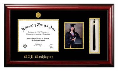 Western Governors University (Washington) Diploma with 5 x 7 Portrait & Tassel Box Frame in Classic Mahogany with Black & Gold Mats for document: 8 1/2"h x 11"w  