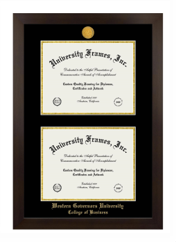Western Governors University College of Business Double Diploma Frame in Manhattan Espresso with Black & Gold Mats for document: 8 1/2"h x 11"w  , document: 8 1/2"h x 11"w  