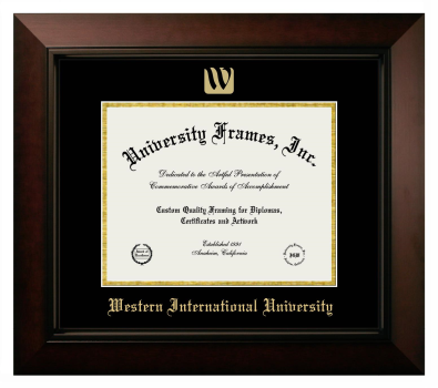 Western International University Diploma Frame in Legacy Black Cherry with Black & Gold Mats for document: 8 1/2"h x 11"w  
