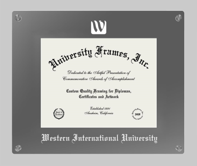 Western International University Lucent Clear-over-Smoke Frame in Lucent Smoke Moulding with Lucent Smoke Mat for document: 8 1/2"h x 11"w  