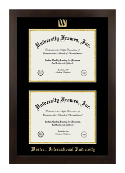 Western International University Double Diploma Frame in Manhattan Espresso with Black & Gold Mats for document: 8 1/2"h x 11"w  , document: 8 1/2"h x 11"w  