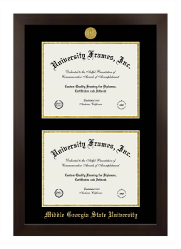 Middle Georgia State University Double Diploma Frame in Manhattan Espresso with Black & Gold Mats for document: 8 1/2"h x 11"w  , document: 8 1/2"h x 11"w  