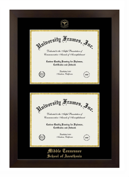 Middle Tennessee School of Anesthesia Double Diploma Frame in Manhattan Espresso with Black & Gold Mats for document: 8 1/2"h x 11"w  , document: 8 1/2"h x 11"w  