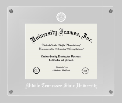 Middle Tennessee State University Lucent Clear-over-Clear Frame in Lucent Clear Moulding with Lucent Clear Mat for document: 8 1/2"h x 11"w  