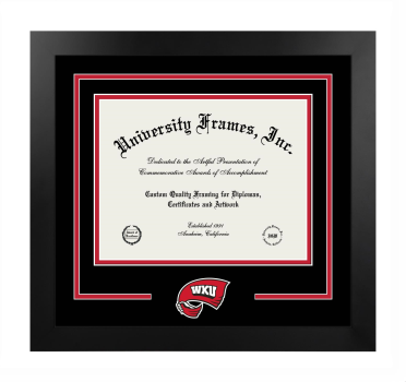 Western Kentucky University College of Health and Human Services Logo Mat Frame in Manhattan Black with Black & Red Mats for document: 8 1/2"h x 11"w  