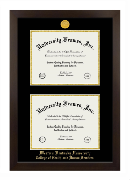 Western Kentucky University College of Health and Human Services Double Diploma Frame in Manhattan Espresso with Black & Gold Mats for document: 8 1/2"h x 11"w  , document: 8 1/2"h x 11"w  