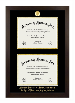 Middle Tennessee State University College of Basic and Applied Sciences Double Diploma Frame in Manhattan Espresso with Black & Gold Mats for document: 8 1/2"h x 11"w  , document: 8 1/2"h x 11"w  