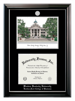 Western Kentucky University Gordon Ford College of Business Double Opening with Campus Image (Stacked) Frame in Classic Ebony with Silver Trim with Black & Silver Mats for document: 8 1/2"h x 11"w  