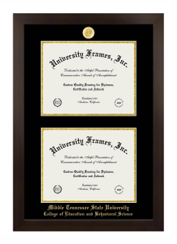 Middle Tennessee State University College of Education and Behavioral Science Double Diploma Frame in Manhattan Espresso with Black & Gold Mats for document: 8 1/2"h x 11"w  , document: 8 1/2"h x 11"w  
