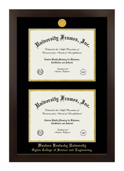 Western Kentucky University Ogden College of Science and Engineering Double Diploma Frame in Manhattan Espresso with Black & Gold Mats for document: 8 1/2"h x 11"w  , document: 8 1/2"h x 11"w  