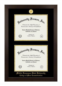 Middle Tennessee State University College of Mass Communication Double Diploma Frame in Manhattan Espresso with Black & Gold Mats for document: 8 1/2"h x 11"w  , document: 8 1/2"h x 11"w  
