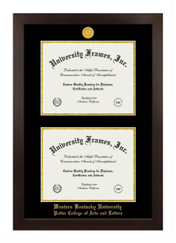 Western Kentucky University Potter College of Arts and Letters Double Diploma Frame in Manhattan Espresso with Black & Gold Mats for document: 8 1/2"h x 11"w  , document: 8 1/2"h x 11"w  