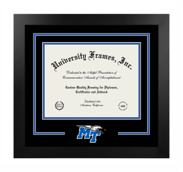 Middle Tennessee State University Jennings A. Jones College of Business Logo Mat Frame in Manhattan Black with Black & Royal Blue Mats for document: 8 1/2"h x 11"w  