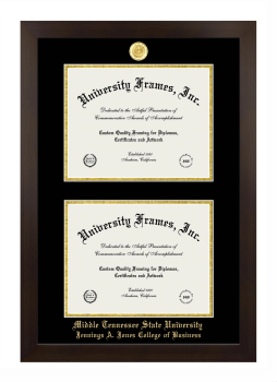 Middle Tennessee State University Jennings A. Jones College of Business Double Diploma Frame in Manhattan Espresso with Black & Gold Mats for document: 8 1/2"h x 11"w  , document: 8 1/2"h x 11"w  