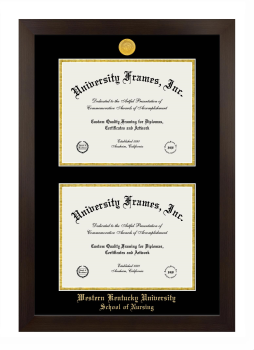 Western Kentucky University School of Nursing Double Diploma Frame in Manhattan Espresso with Black & Gold Mats for document: 8 1/2"h x 11"w  , document: 8 1/2"h x 11"w  